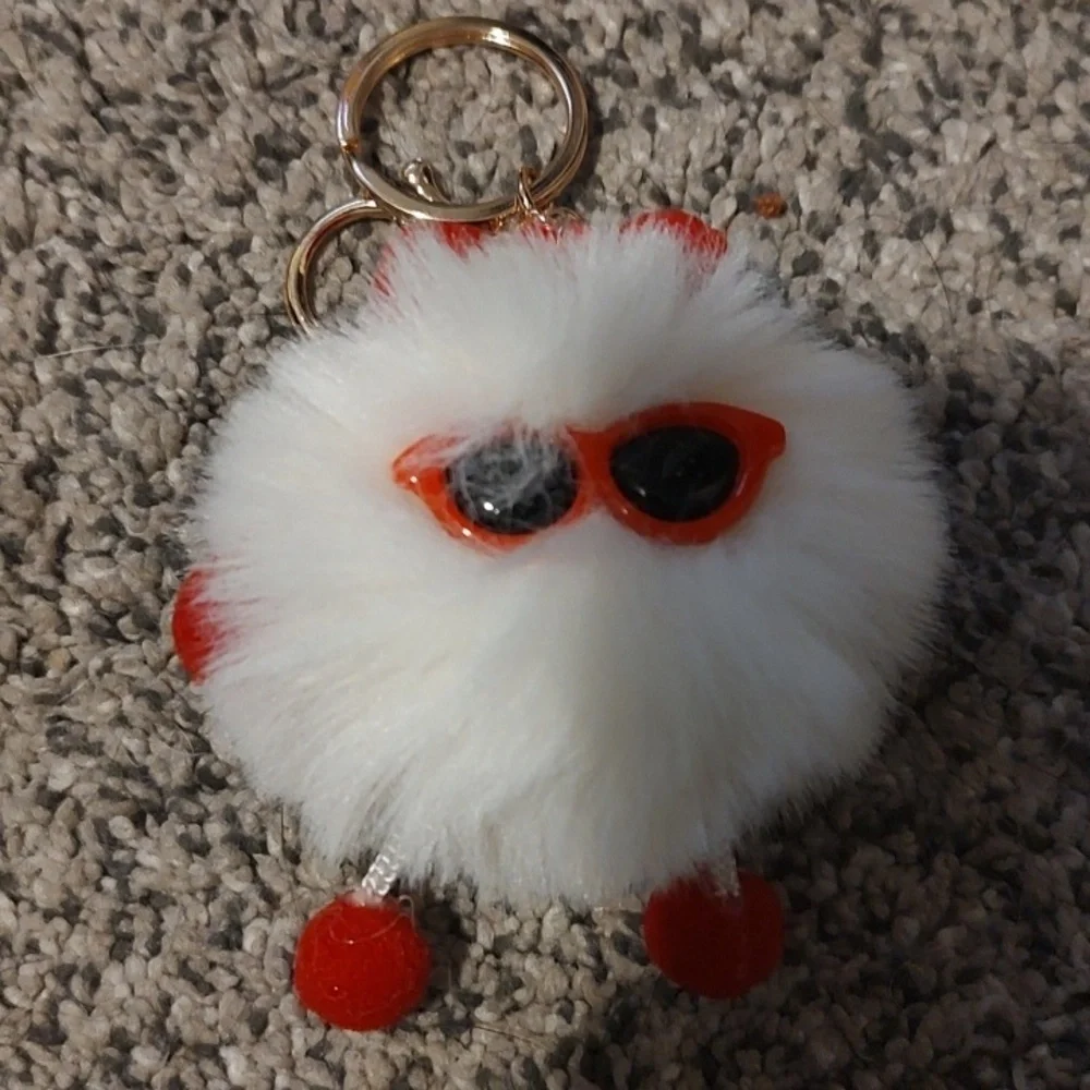 Cute Fluffy Keychain with Gold Accents